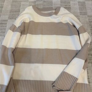 Striped Crewneck Sweater - Cream & Tan